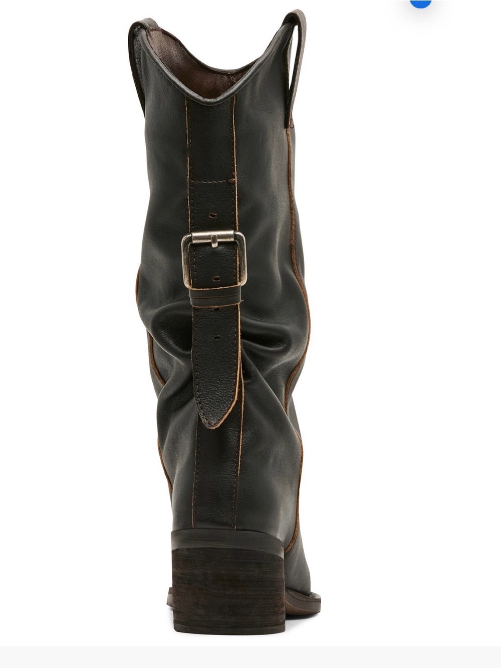 Steve Madden Black Leather Slouchy Mid-Calf Heeled Boot - Picture 3 of 4